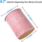 Bivvclaz Kitchen Utensil Holder - 6.7" Utensil Holder for Kitchen Counter - Cooking Utensil Crock with Cork Bottom - Pink Decor and Accessories - Utensil Storage Caddy Organizer - Image 2