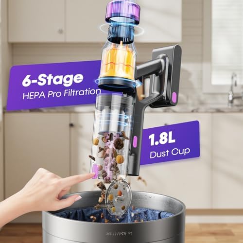 Cordless Vacuum Cleaner, 650W 48KPa Vacuum Cleaners for Home, Self-Standing Stick Vacuums with LED Display, Anti-Tangle, Lightweight, Stick Vacuum Rechargeable for Pet Hair Carpet Floor - Image 4