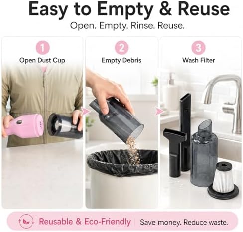 Powerful 13000Pa Cordless Handheld Vacuum for Car, Sofa, Pet Hair, Pink - Image 7