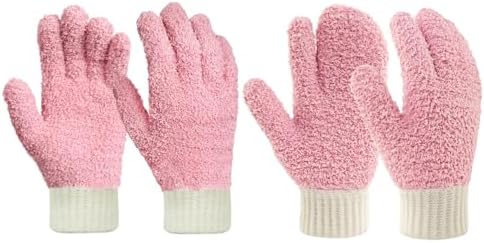 MIG4U Microfiber Dusting Gloves House Cleaning Glove for Blinds, Windows, Shutters, Furniture, and Car, Reusable Lint-Free Pink 2 Pairs S/M by MIG4U