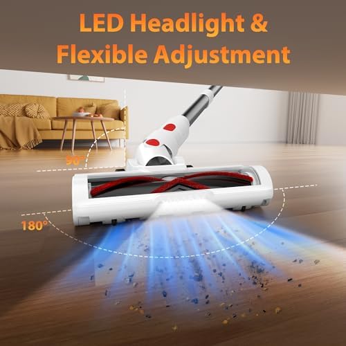 Tikom V750 Cordless Vacuum Cleaner for Home, 45000Pa/500W Stick Vacuum with LED Display, Charging Wall Dock, Anti-Tangle, Lightweight Handheld Vacuum for Pet Hair, Hard Floor, Carpet, White - Image 7