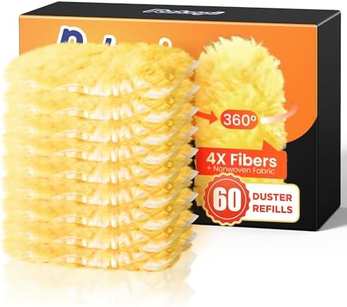 REKOPI 60 Count Heavy Duty Duster Refills Compatible with Swiffer, Multisurface 360° Larger Size Dusters with 4X Microfibers, Unscented Disposable Dusters for Cleaning Home, Blinds, Fans(Only Duster) by REKOPI