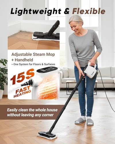 Saker EverSteam Instant-Heat Steam Cleaner for Home,15s Heat-up Handheld Steam Cleaner with Mop Attachment&Fiber Cloths,Portable Continuous Refill Steamer for Cleaning of Floor, Car and Kitchen - Image 3