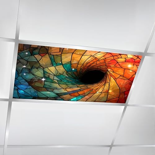 6 Pcs Fluorescent Light Covers for Ceiling Lights Colorful stained glass spiral computer generated abstract 3D rendering Magnetic Decorative Shade Filters 4x2 ft for Classroom Office Hospital Decor by DERUINVAIO