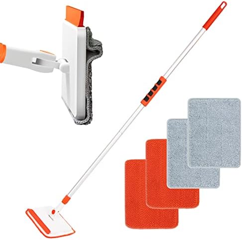 Qaestfy Wall & Baseboard Cleaner Mop Tool with 49'' Long Handle for Cleaning Window Floor Skirting Board Ceiling Bathtub Tub Tile Scrubber Brush Duster with 4 Reusable Pads by Qaestfy