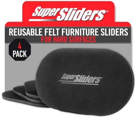 Super Sliders 5-3/4" x 9-1/2" XL Oval Reusable Felt Furniture Sliders for Hard Surfaces, Anti-Slip Protective Furniture Moving Pads for Beds, Sofas, Dressers, Set of 4, Black by SUPERSLIDERS