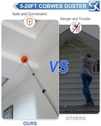 26FT Reach Cobweb Duster, Outdoor Spider Web Cleaner Brush with 5-20FT Telescoping Extension Pole, Aluminium Heavy Duty, Medium Stiff Bristles Spider Web Brush for Outdoor & Indoor Cleaning - Image 2
