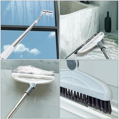 Grout Cleaner with Long Handle & Stiff Swivel Bristles - 2-in-1 Scrubber and Scraper, Tapered Design for Tile Floors, Baseboards, and Tight Spaces - Image 6