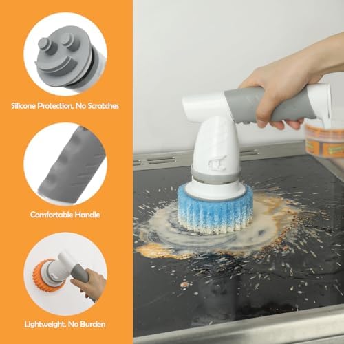 LANMU Electric Scrubber Sponge Wand Compatible with Scrub Daddy/Mommy Sponges, Cordless Power Spin Brush with Comfortable Handle, 5 Replaceable Heads for Cleaning Oven, Stove, Sink, Shower, Bathtub - Image 4