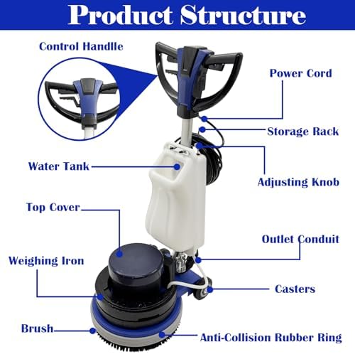 TECHTONGDA 18"Commercial Floor Scrubber Industrial Floor Buffer Machine Buffer Heavy Duty Floor Grinder Polisher Machine Carpet Cleaning Machine with Weighing Iron Clean/Grind/Polish/Wax 110V - Image 7