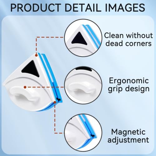 Double Sided Magnetic Window Cleaner Tool for 3–8mm Single-Pane Glass, Triangle Magnet Window Cleaner Tool with Safety Rope, Absorbent Pads and Squeegee for Home Windows and Shower Glass (2) - Image 5