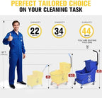 Matthew Cleaning Blue 44Quart Commercial Mop Bucket INCL.Wet String Mop& 19'' Industrial Wet Floor Sign with Side Press Wringer On Wheels,Tandem Portable Floor Cleaning Wavebrake,Ideal for Household - Image 4