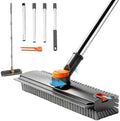 3 in 1 Floor Scrub Brush,Floor Scrubber with Squeegee and Tweezer, Push Broom with Long Handle,Heavy-Duty Stiff 90° Bristle Broom for Patio,Shower, Garage,Deck,Tile, Concrete & Wood Surface by Unknown