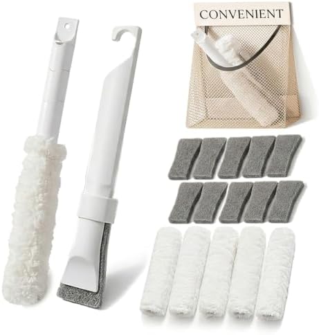 Home Detail Cleaning Kit, Crevice Cleaning Brush, 5-in-1 Detail Duster, Replacement Pads, Microfiber Sleeves and Storage Bag for Window Tracks, Air Vents, Kitchen and Bathroom by CleanHomeHappyLife