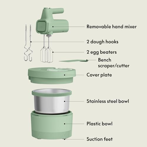 bella 3.5 Qt Hand & Stand Mixer, 2 in 1 Electric Mixer with Bowl, Seaglass - Image 2