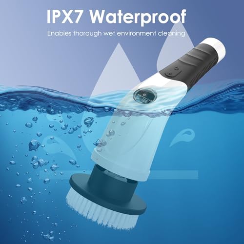Cordless Electric Spin Scrubber, IPX7 Waterproof Rechargeable Power Cleaning Brush with 4000mAh Battery, 210min Runtime, 7 Brush Heads, 3 Adjustable Speeds, for Shower, Tub, Tile, Kitchen, Floor - Image 5