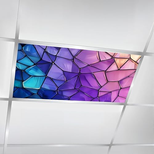 6 Pcs Fluorescent Light Covers for Ceiling Lights abstract stained glass mosaic purple violet Magnetic Decorative Shade Filters 4x2 ft for Classroom Office Hospital Decor by DERUINVAIO
