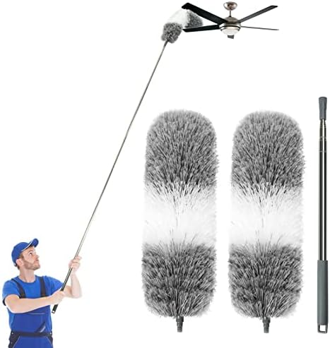 Microfiber Feather Dusters for Cleaning, Extendable Duster with 110" Extension Pole & 2pcs Replaceable Bendable Head, Cleaner Supplies Duster Tool for Ceiling Fan Furniture Cars Home Kitchen Gadgets by AURUZA