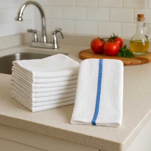 ZUPERIA Bar Mop Towels - 60 Pack (16"x19") - 100% Cotton High Absorbency Kitchen Towels – Reusable Dish Cloths, Quick-Dry Rags with Blue Stripe – Ideal for Restaurants, Cooks, Bartenders & Homes - Image 2