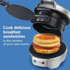 Hamilton Beach Breakfast Sandwich Maker with Egg Cooker Ring,Customize Ingredients,Perfect for English Muffins,Croissants,Mini Waffles,Perfect White Elephant Gifts,Silver (25475),(Pack of 4) - Image 3