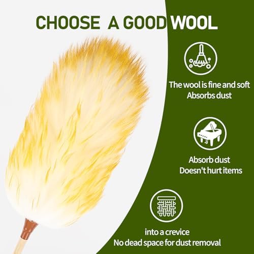 Natural Lambswool Duster 20 Inch Handheld with Wooden Handle Duster Dusting Tool for Blinds Electronics Furniture Delicate Surfaces (2Pcs) - Image 3