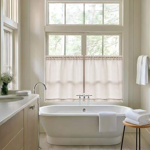 40 Inch Short Linen Curtains 2 Panels Rod Pocket for Small Window - Image 2