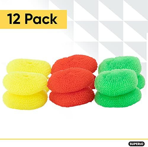 Superio Nylon Scouring Pads - Dish Scrubbers, Durable Mesh Scourers for Dishes, Pots, Stoves - 12 Pack (Assorted Colors) - Image 2