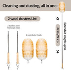 Lambswool Duster for Cleaning with Solid Wooden Handle Leather Hang Strap 87.8" Removable Retractable Feather Duster for Cleaning Ceiling Fans Window Blinds Interior Roof Furniture(2 Pack) - Image 3