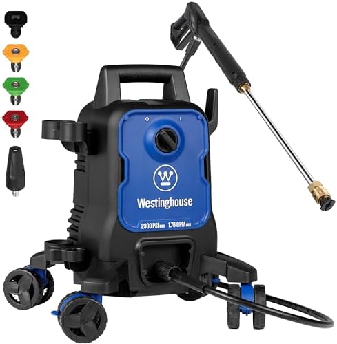 Westinghouse ePX3100 Electric Pressure Washer, 2300 Max PSI 1.76 Max GPM with Anti-Tipping Technology, Onboard Soap Tank, Pro-Style Steel Wand, 5-Nozzle Set, for Cars/Fences/Driveways/Home/Patios by Unknown