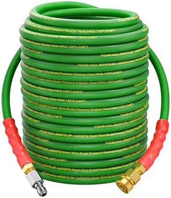Pressure Washer Hose 100ft 4800PSI Non Marking 3/8’’ 4-Layer Structure by POHIR