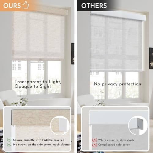 Persilux Light Filtering Roller Shades for Window Blinds,Cordless,Linen Fabric,Thermal Insulated Fabric UV Protection Shades for Home,Office,Bedroom,Door,Light Filtering-Cream,70" W X 72" H - Image 4