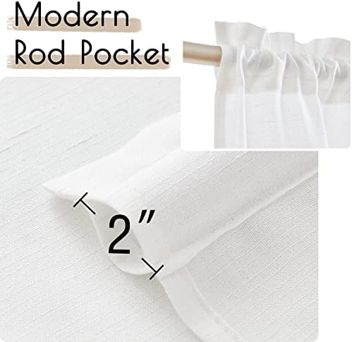 jinchan Kitchen Curtains Linen Tier Curtains 45 Inch Farmhouse Cafe Drapes for Small Window Flax Country Rustic Rod Pocket Bathroom Laundry Room RV Light Filtering 2 Panels White - Image 4
