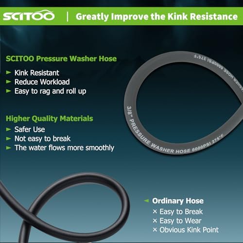 SCITOO 3/8" Pressure Washer Hose 100ft 6000psi 2-Braid - Image 5