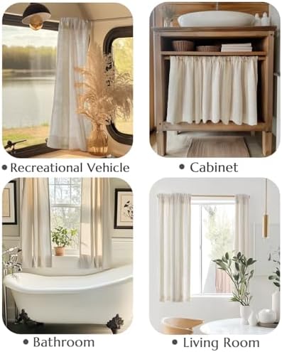 jinchan Linen Tier Curtains with Lined, 26x45, 2 Panels, Natural - Image 4