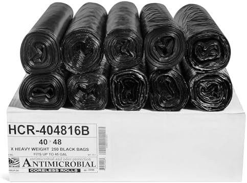 Aluf Plastics 45 Gal Black Trash Bags, 16 Micron (EQ.), 40" x 48" (250 Pk) by AlufPlastics