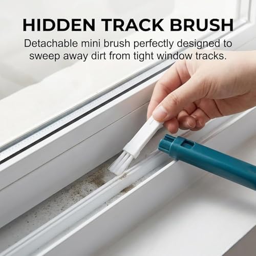 3-in-1 Window Screen Cleaning Brush, Extendable Mesh Screen Cleaner with Squeegee and Hidden Track Brush, Multi-Purpose Household Scrubbing Tool for High Windows, Glass Doors and Patio (Blue) - Image 7