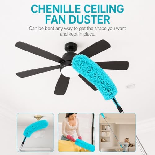 High Ceiling Duster Kit with 3-8FT Heavy Duty Extension Pole, Reaches Up to 13FT, Includes Microfiber Feather Duster, Cobweb and Ceiling Fan Duster, Window Squeegee Cleaner & Skylight Hook (8FT) - Image 5