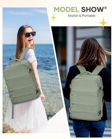 coofay Large Travel Backpack For Women Men Airline Approved Carry On Backpack Flight Approved Waterproof Sports Luggage Backpack Casual Daypack Small Hiking Backpacks Grey Green - Image 2