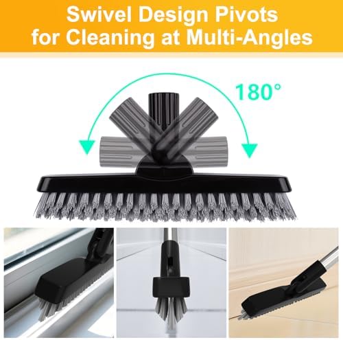 2 Pack Grout Brush with Long Handle, Swivel Cleaning Grout Line Scrubber - Extendable Durable Handle Grout Cleaner Brush for Bathroom,Tile,Baseboard,Walk in Shower,Corner & Narrow Space (Black) - Image 4