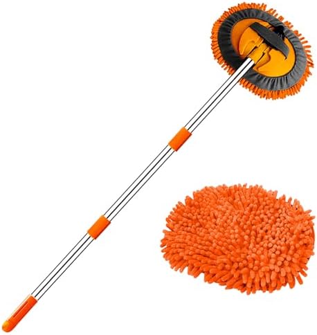 WillingHeart 47.5" Car Wash Brush Mop Cleaning Tool with Long Handle Kit for Washing Detailing Cars Truck, SUV, RV, Trailer, Boat 2 in 1 Chenille Microfiber Sponge Duster Not Hurt Paint Scratch Free by WillingHeart