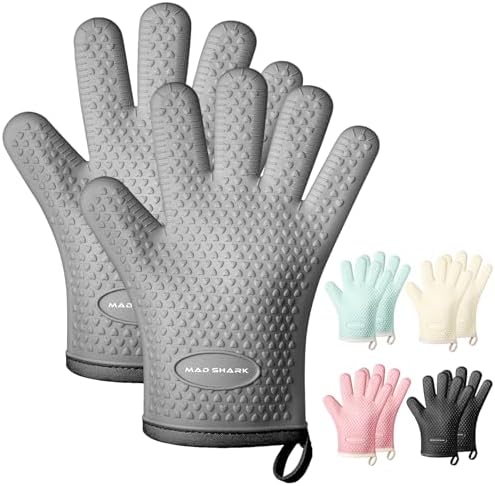 MAD SHARK Silicone Oven Mitts with Fingers Heat Resistant 450°F in Kitchen by MADSHARK