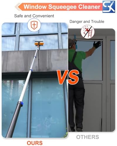 26FT Reach Window Squeegee for Window Cleaning Kit with 5-20 Foot Telescoping Extension Pole, 2 in 1 Window Squeegee, Cobweb Duster, Dust Kit Window Washing Kit for Car, Shower Glass Door - Image 3