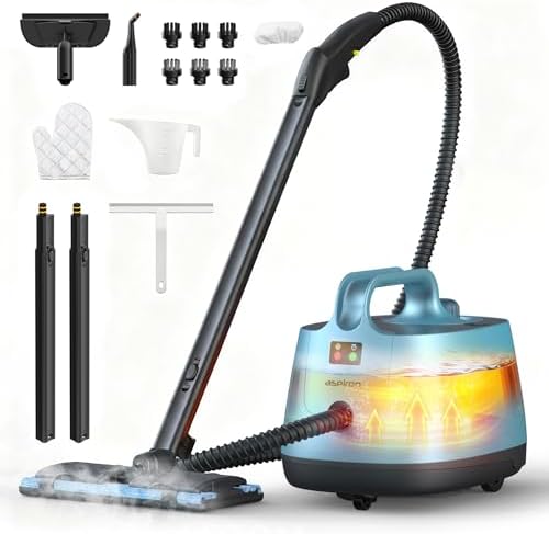 Aspiron Steam Cleaner, 293°F 58 PSI Powerful Multipurpose Handheld Steam Mop for Home Use, 21 Attachments, 50Oz Capacity, Heavy Duty Steamer for Carpets, Floors, Cars, Tiles, Crack, Aquamarine by aspiron