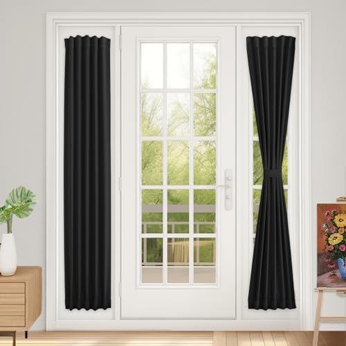 Vatge Sidelight Curtains - Room Darkening Door Curtain Panel for Narrow Door Window, 1 Panel, W12 x L72, Black by Vatge