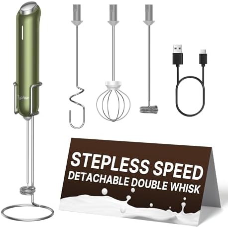 InstaWhisk Milk Frother with Variable Speed, Rechargeable Coffee Frother Wand with Detachable Double Whisk, Handheld Electric Stirrer for Latte, Cappuccino, Matcha, Almond Milk, Protein, Army Green by Unknown