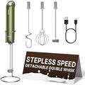 InstaWhisk Milk Frother with Variable Speed, Rechargeable Coffee Frother Wand with Detachable Double Whisk, Handheld Electric Stirrer for Latte, Cappuccino, Matcha, Almond Milk, Protein, Army Green by Unknown