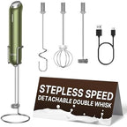 InstaWhisk Milk Frother with Variable Speed, Rechargeable Coffee Frother Wand with Detachable Double Whisk, Handheld Electric Stirrer for Latte, Cappuccino, Matcha, Almond Milk, Protein, Army Green by Unknown