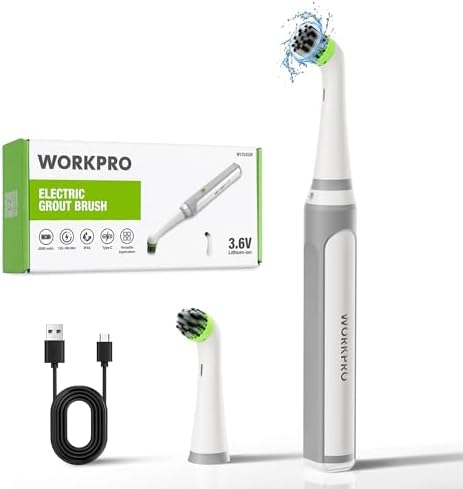 WORKPRO Cordless Grout Brush Set, 5500RPM Power Scrubber, IPX6 Waterproof Electric Scrubber with Type-C Charging Cable and Replaceable Brush Heads for Cleaning Grout, Tiles, Grime, and Crevices by WORKPRO