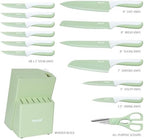 hecef 15 Pieces Green Kitchen Knife Set, Built-in Sharpening Wooden Block - Image 2