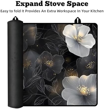 Multi-Design Stove Top Cover for Glass/Electric Stoves - 3-in-1 Heat-Resistant Protector Mat, Non-Slip Drying Rack 28"x20" (White Flowers, 28" L x 20" W) - Image 6
